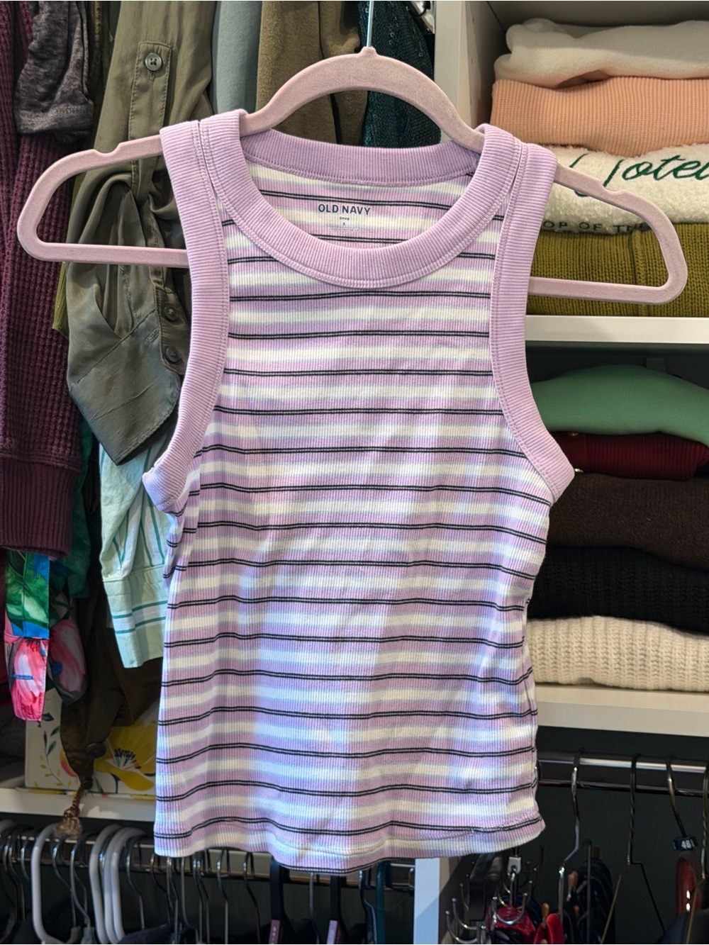 Old Navy women’s Lavender Striped Tank Top Snug Tank, Small